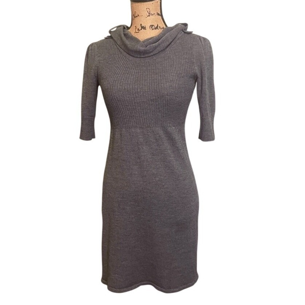 Takeout Womens Cowl Neck Knit Half Sleeve Mini Sweater Dress Gray Small‎